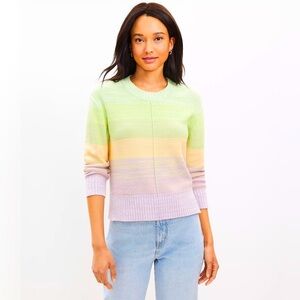 LOFT Pastel Stripe Ombre Elbow Sleeve Sweater size Large Cotton Blend #762805